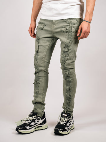 Distressed Sage-Washed Denim