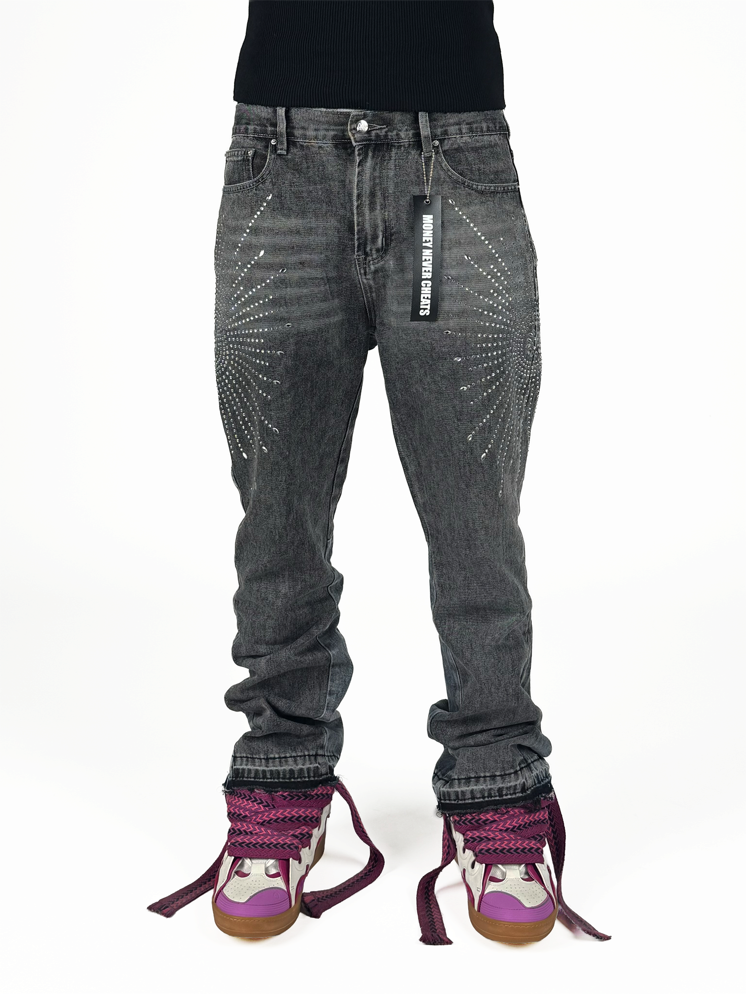 Flared Rhinestone Denim