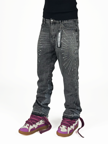 Flared Rhinestone Denim
